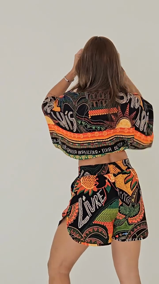 Colorful Printed Crop Top and Shorts Set