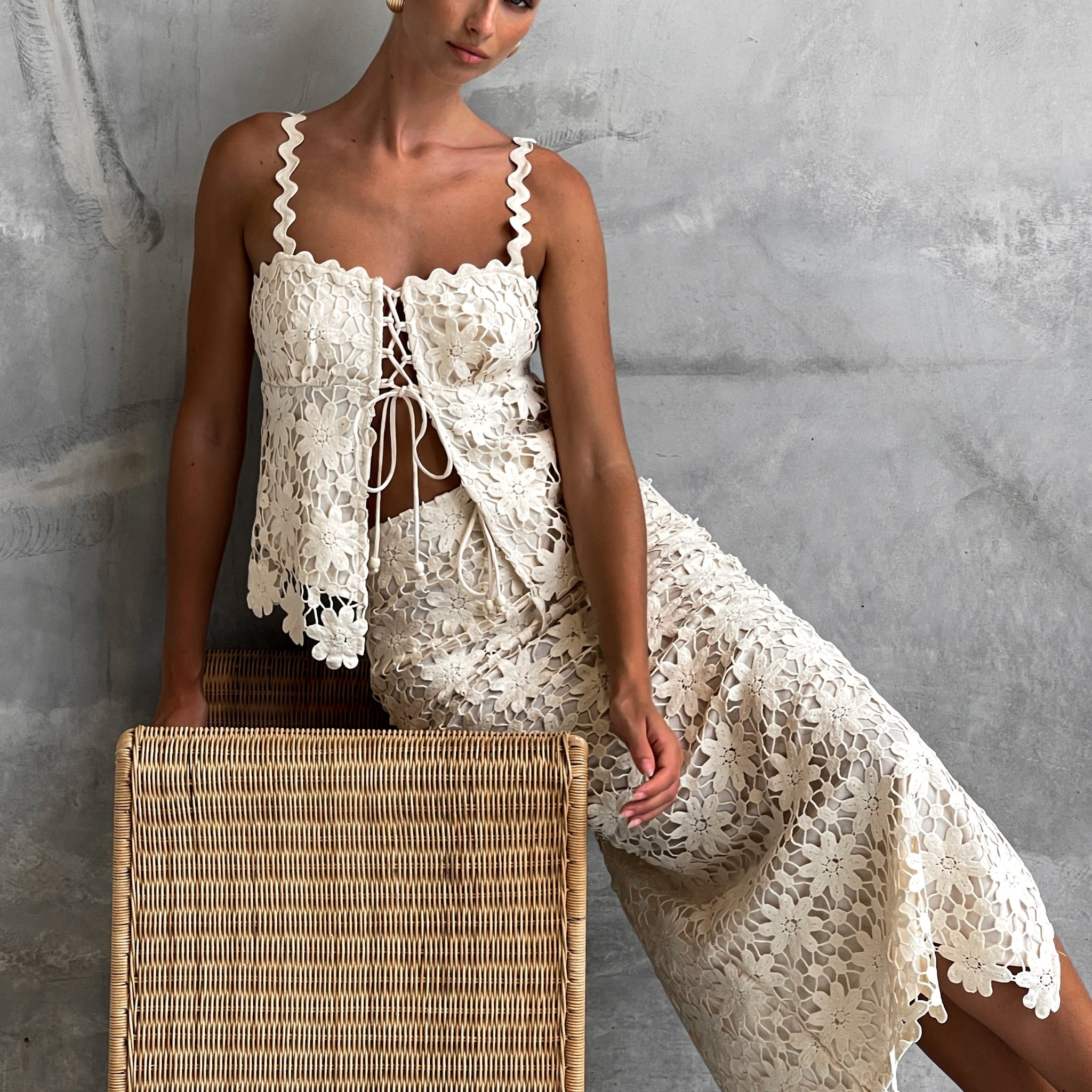 White Crochet Two - Piece Set