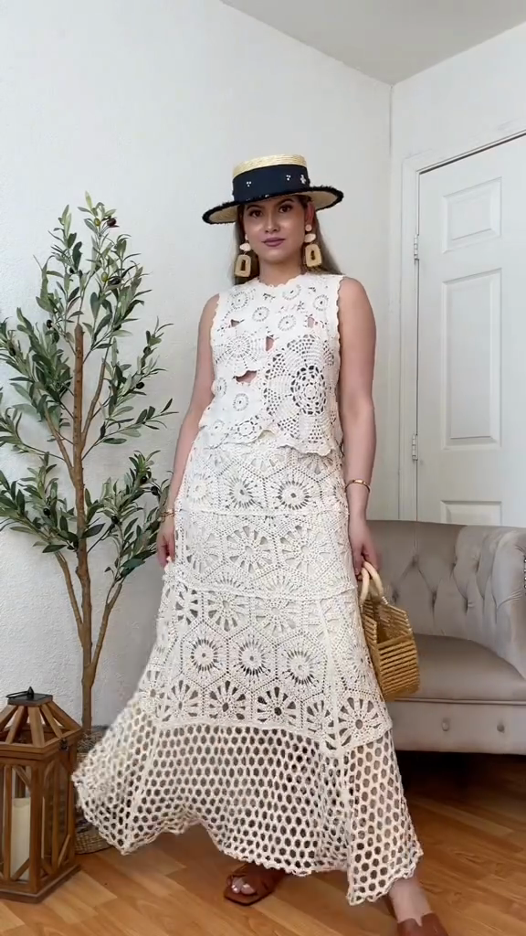 Crochet Sleeveless Top and Maxi Skirt Set
