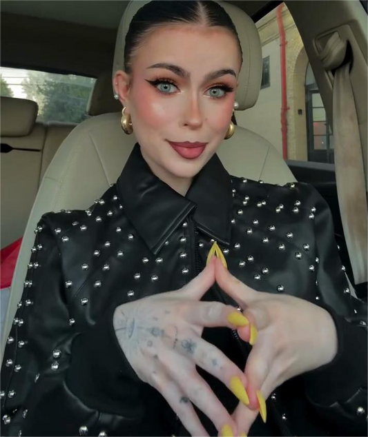 Black Studded Faux Leather Jacket with Collar