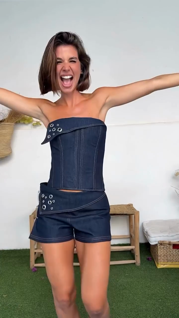 Denim Strapless Corset Top and Shorts Set