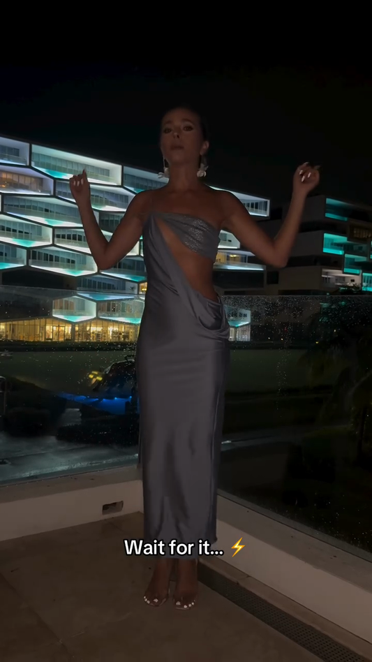 Silver Asymmetric Cut - Out Maxi Dress