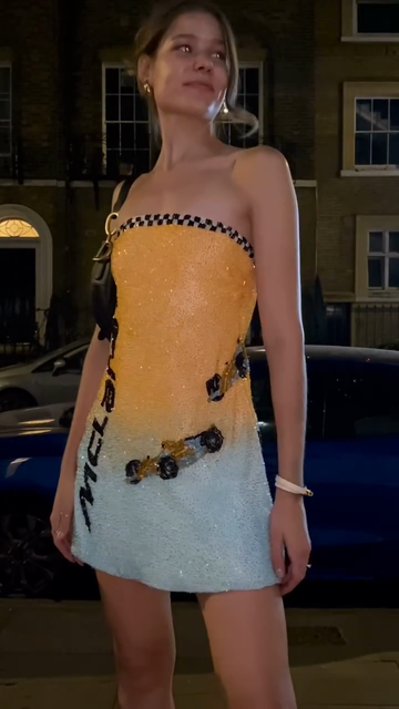 Yellow and Blue Ombre Off-the-Shoulder Mini Dress