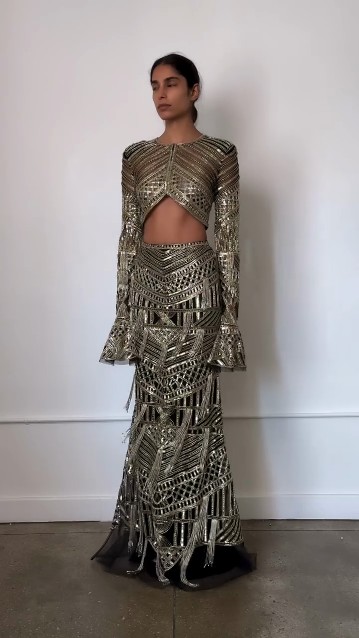 Metallic Embellished Two - piece Set