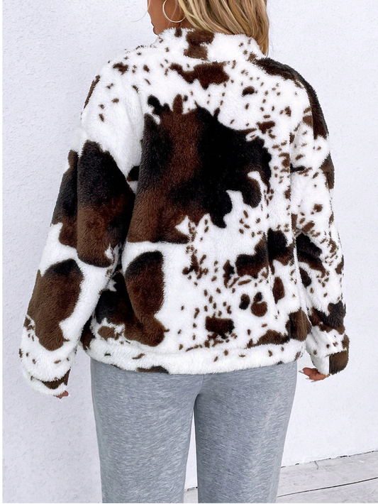 Cow   Print Faux Fur Jacket