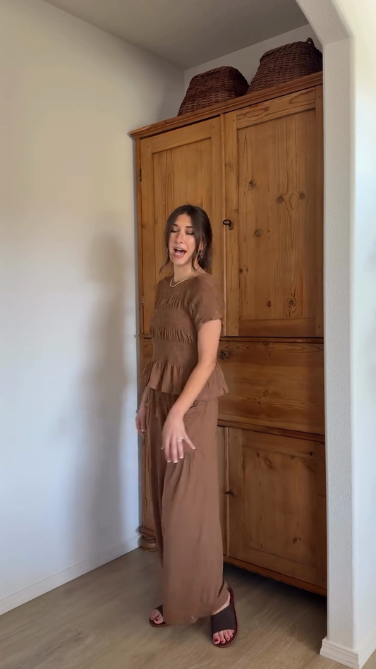 Brown Smocked - Waist Two - Piece Set