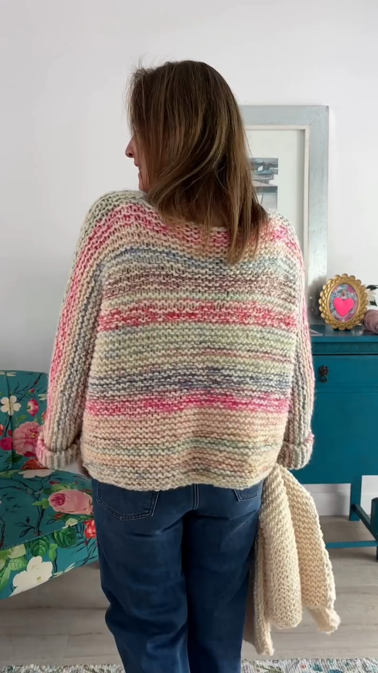 Pastel - Colored Striped Knit Cardigan