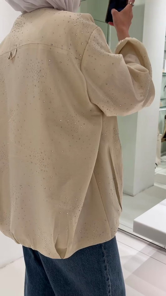 Ivory Embellished Bomber Jacket
