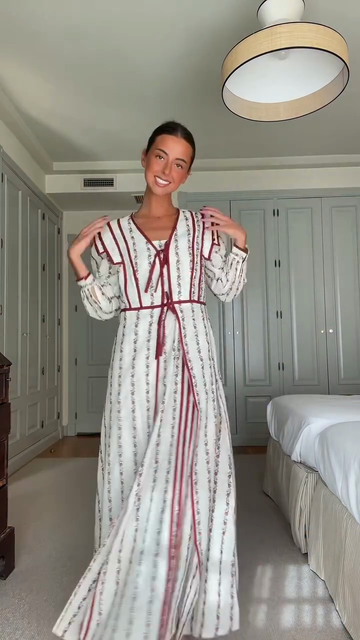 White and Maroon Striped Maxi Dress