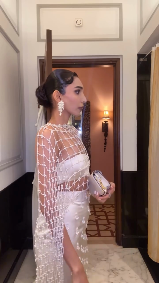 Pearl Embellished Cropped Skirt and Top Set