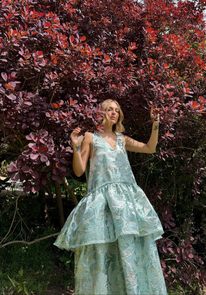 Light Blue Embroidered Sleeveless Dress