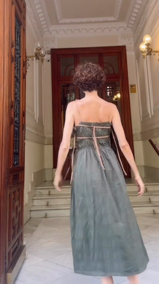 Green Strapless Maxi Dress with Contrast Trim