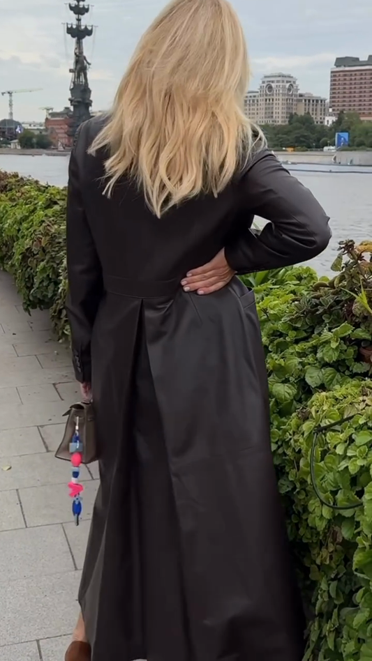 Black Leather Longline Blazer Coat