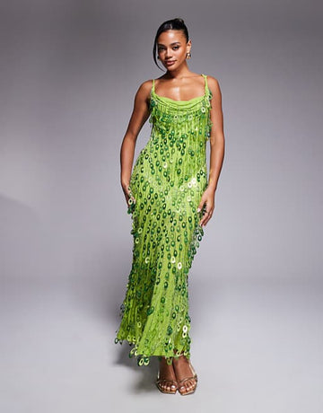 Lime Green Sequin - Embellished Maxi Dress