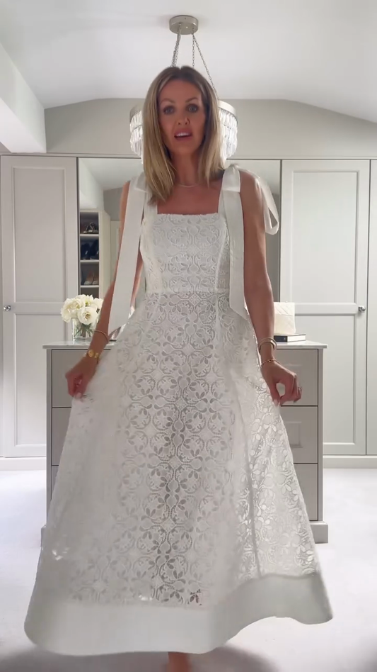 White Lace Bow Strap Midi Dress