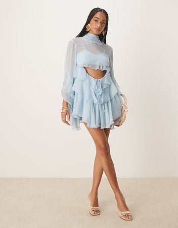 Light Blue Cut - Out Chiffon Dress