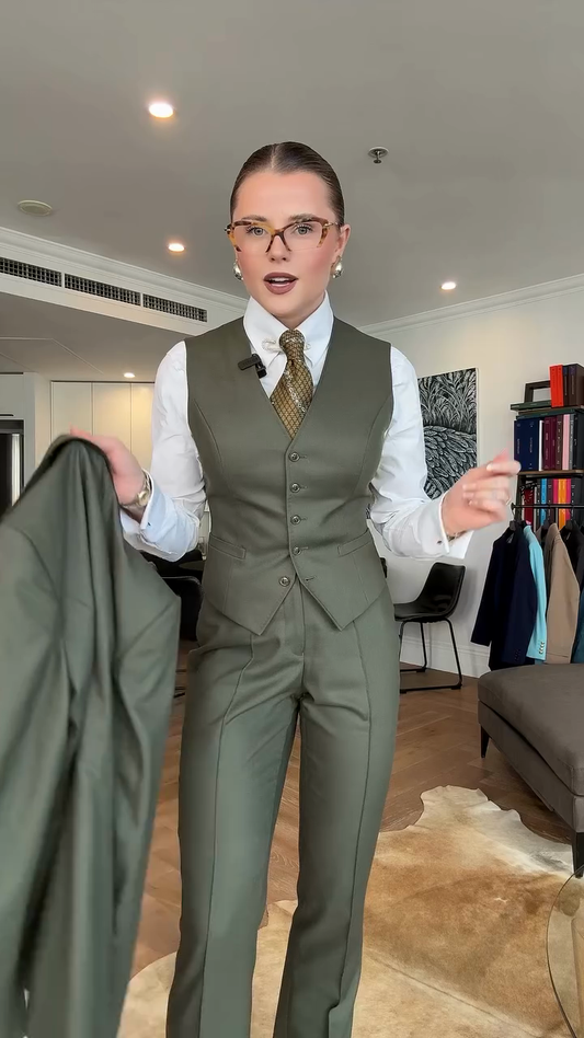 Olive Green Three-Piece Suit Set