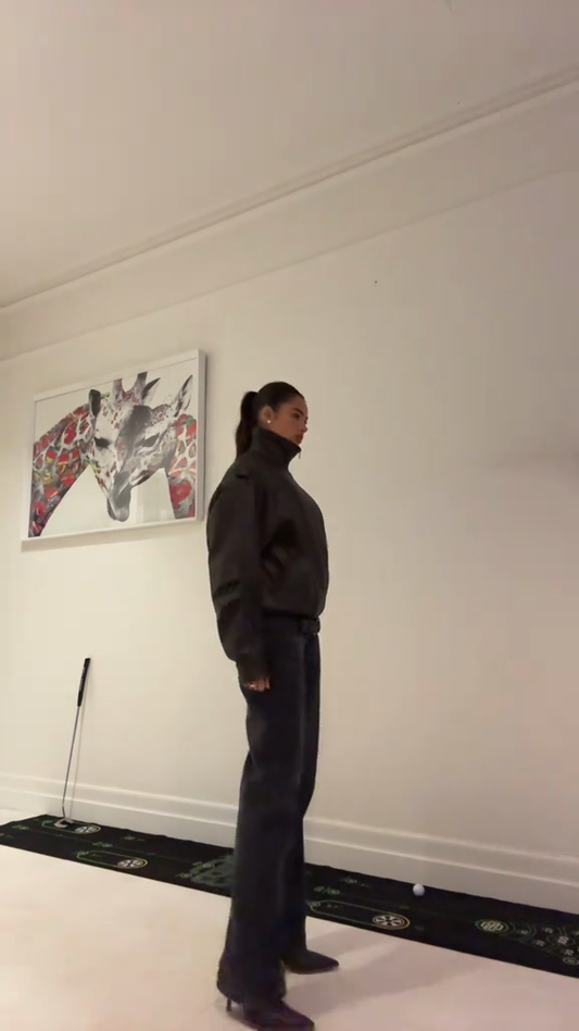 Black Faux Leather Belted Bomber Jacket