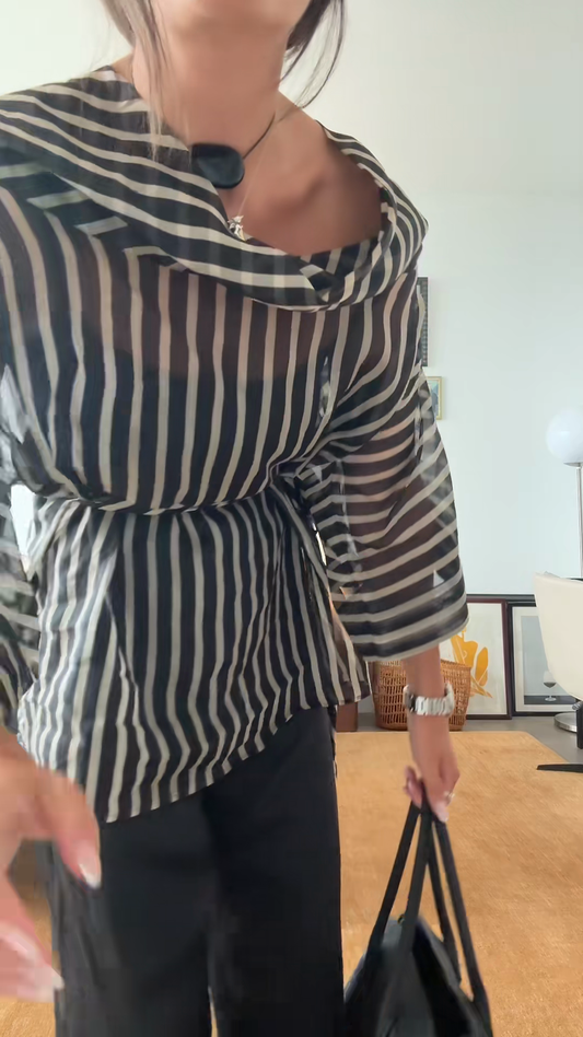 Asymmetric Striped Cowl - Neck Blouse