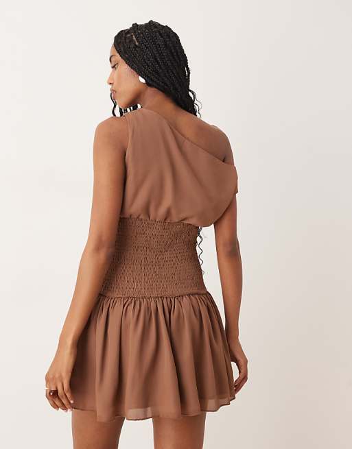 Brown One - Shoulder Mini Dress