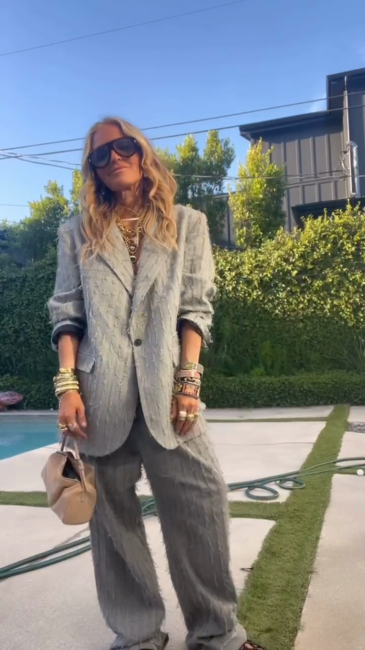 Light Grey Textured Blazer & Pants Set