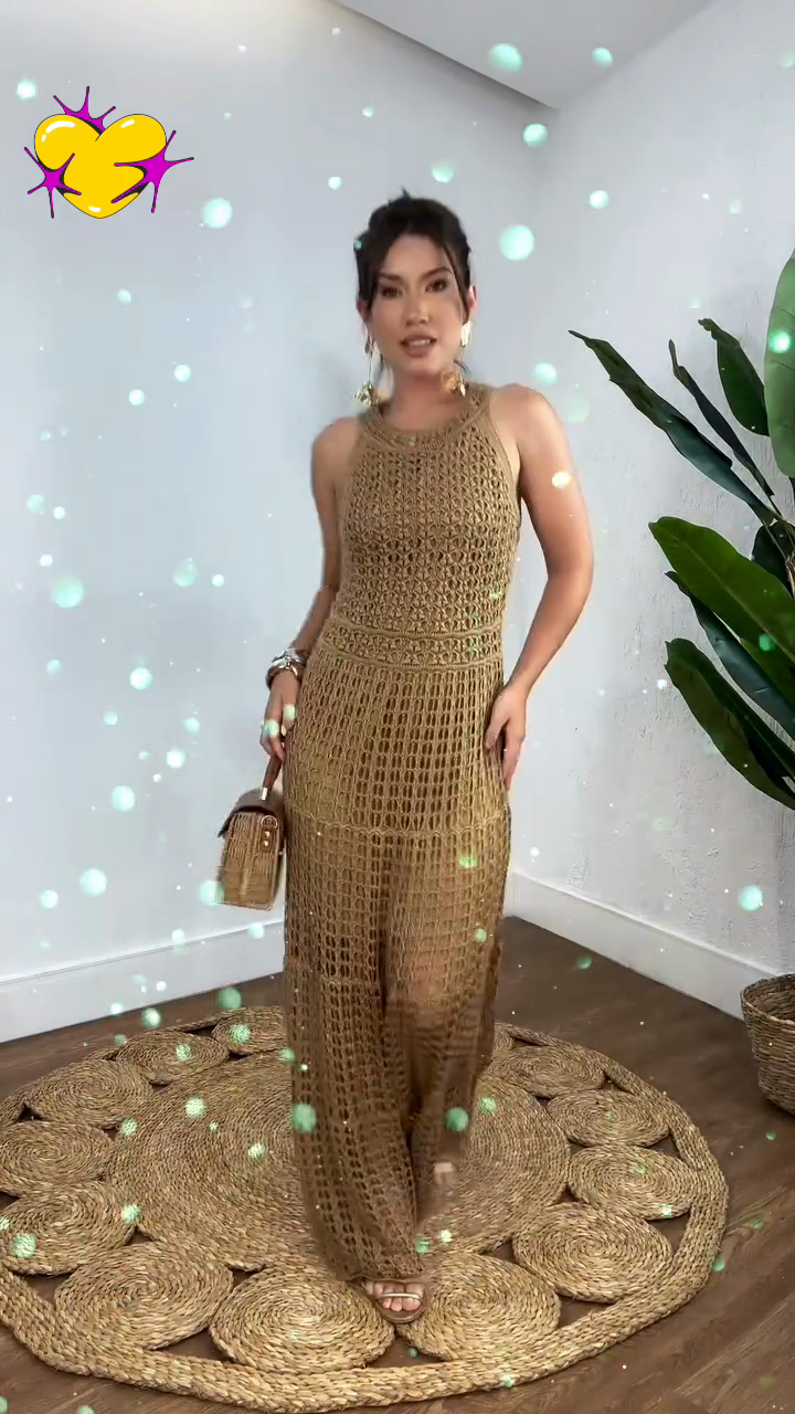 Beige Crochet Maxi Dress