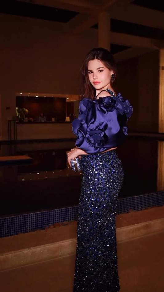 Royal Blue Sequined Evening Gown