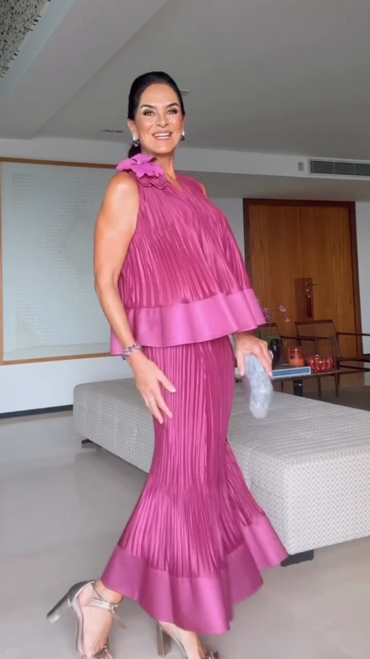 Magenta Pleated Two-Piece Dress