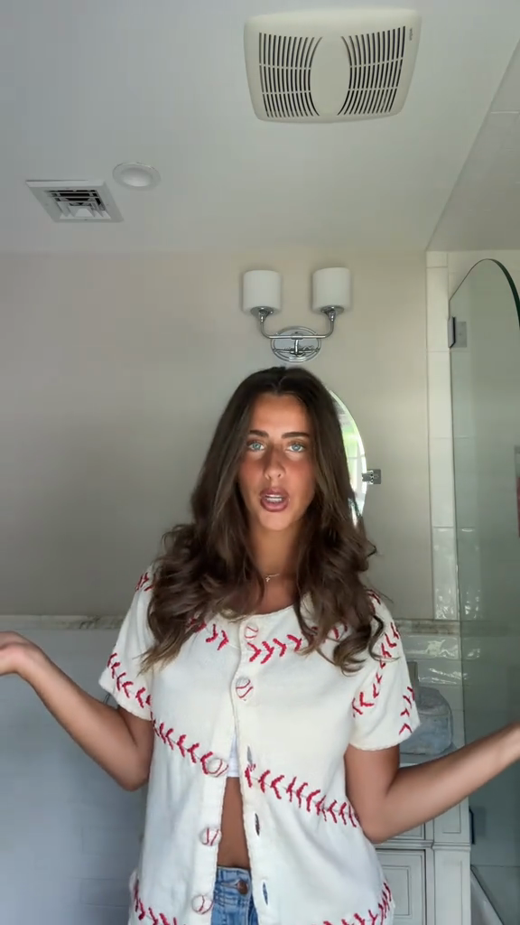 Baseball - Stitch Patterned Button - Up Sweater