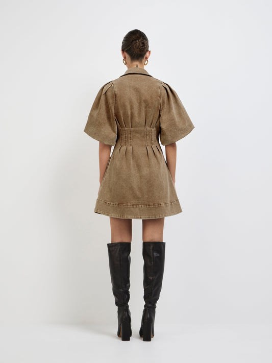 Brown Denim Button - Down Mini Dress