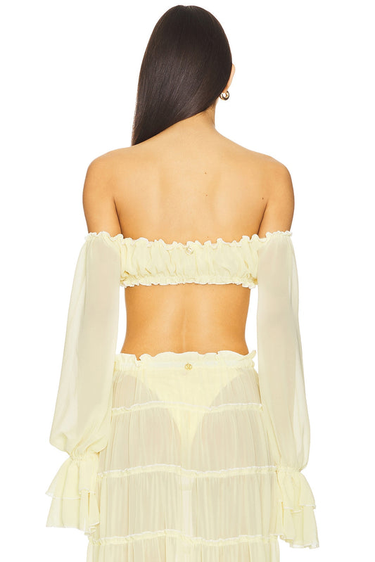 Yellow Off - Shoulder Sheer Crop Top & Maxi Skirt Set