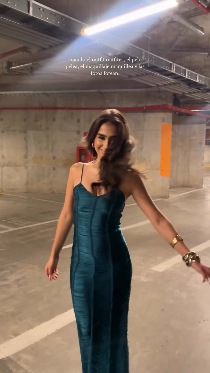 Teal Satin Spaghetti - Strap Maxi Dress