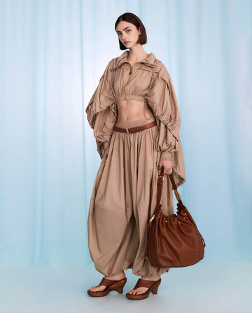 Beige Cropped Jacket and Wide - Leg Pant Set