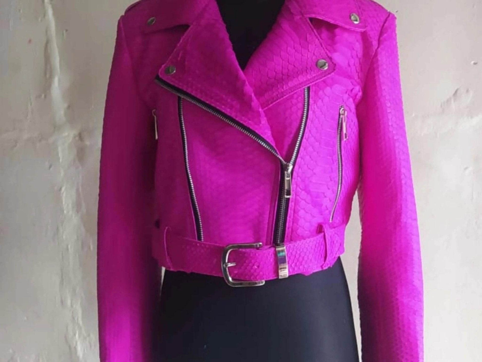 Hot Pink Snakeskin Python Leather Jacket - LFM Fashion
