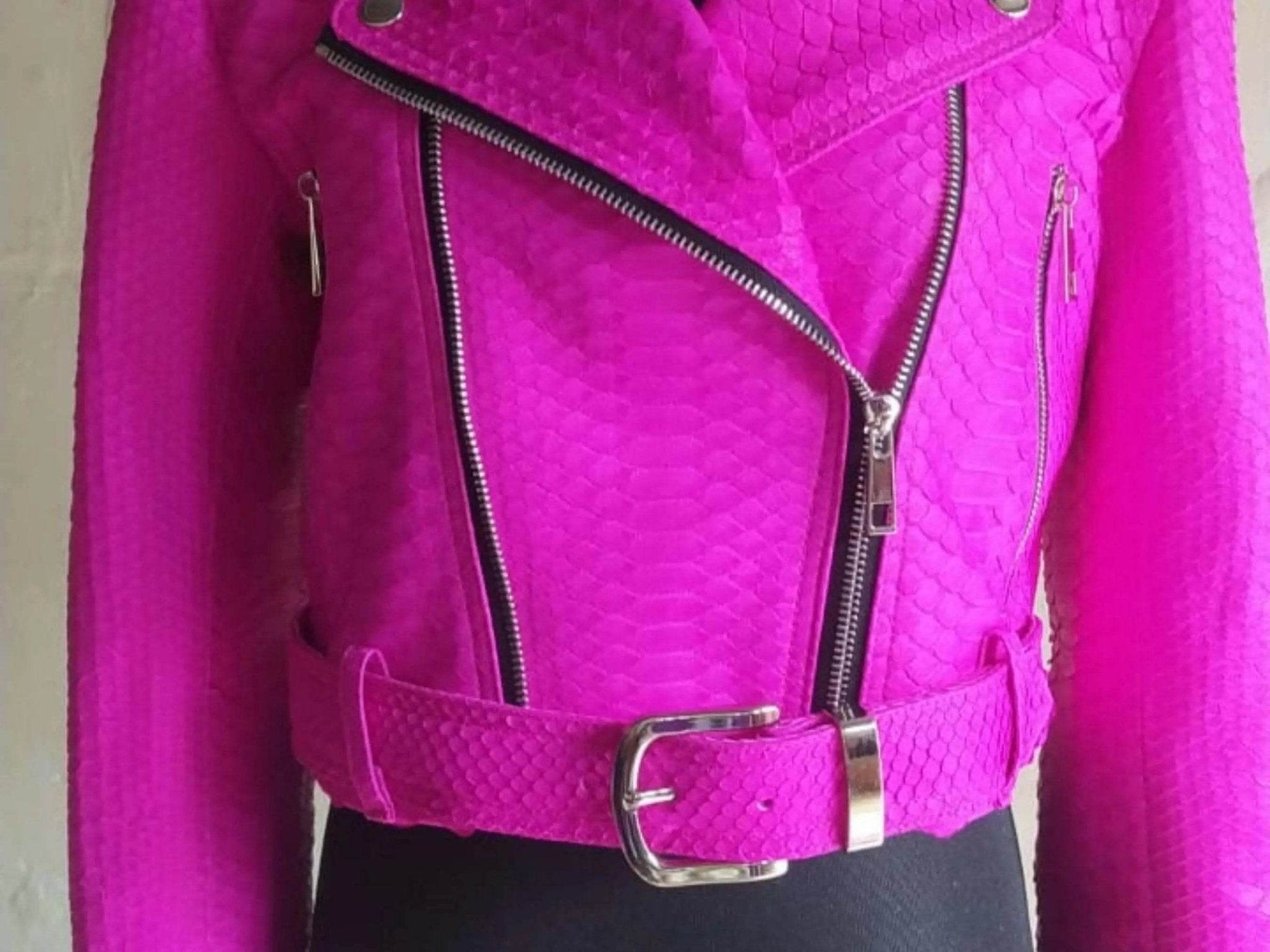 Hot Pink Snakeskin Python Leather Jacket - LFM Fashion