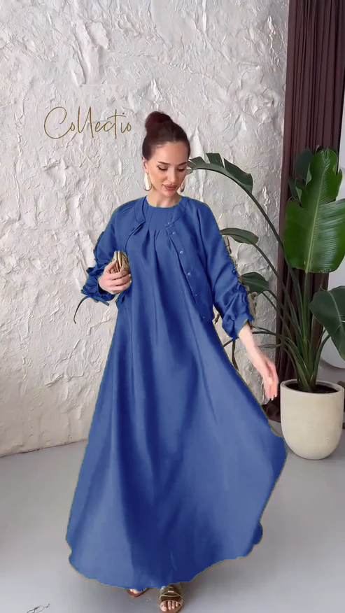 Olive Green Maxi Dress and Jacket Set