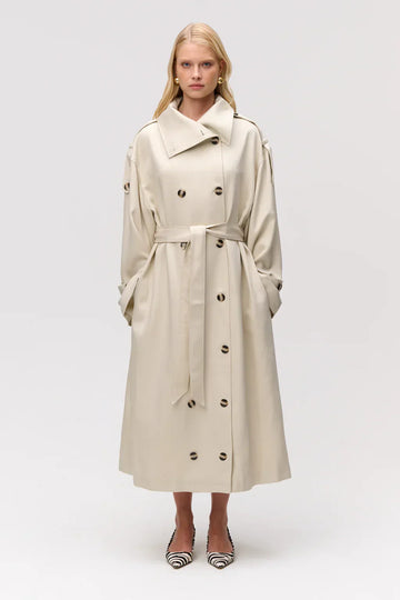 Beige Double - Breasted Trench Coat
