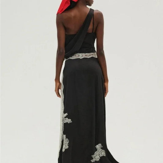 Black One - Shoulder Lace - Embellished Maxi Dress