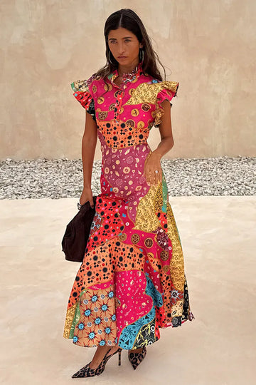 Colorful Patchwork Print Maxi Dress