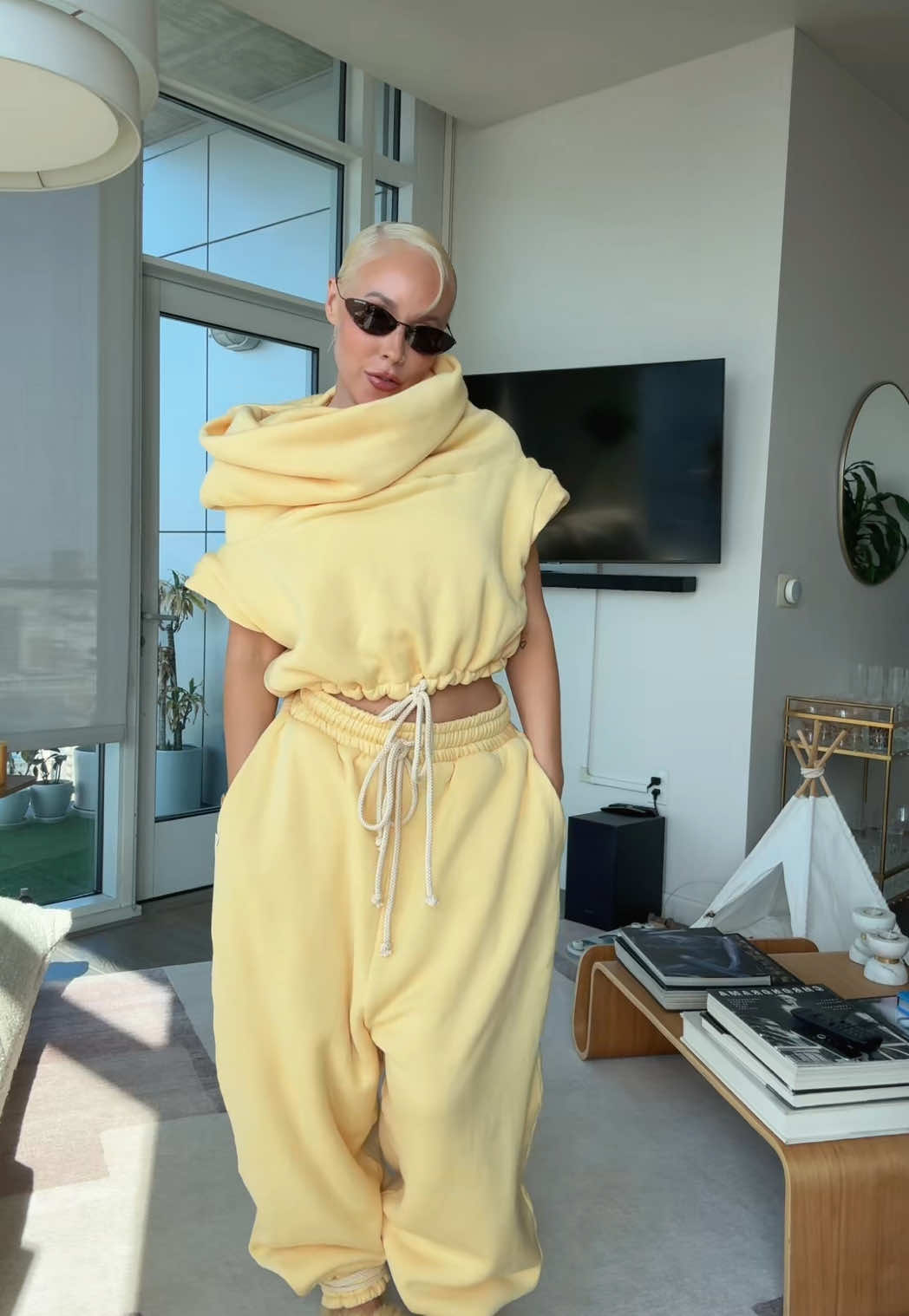 Off the Shoulder Cropped Top and Drawstring Joggers Set