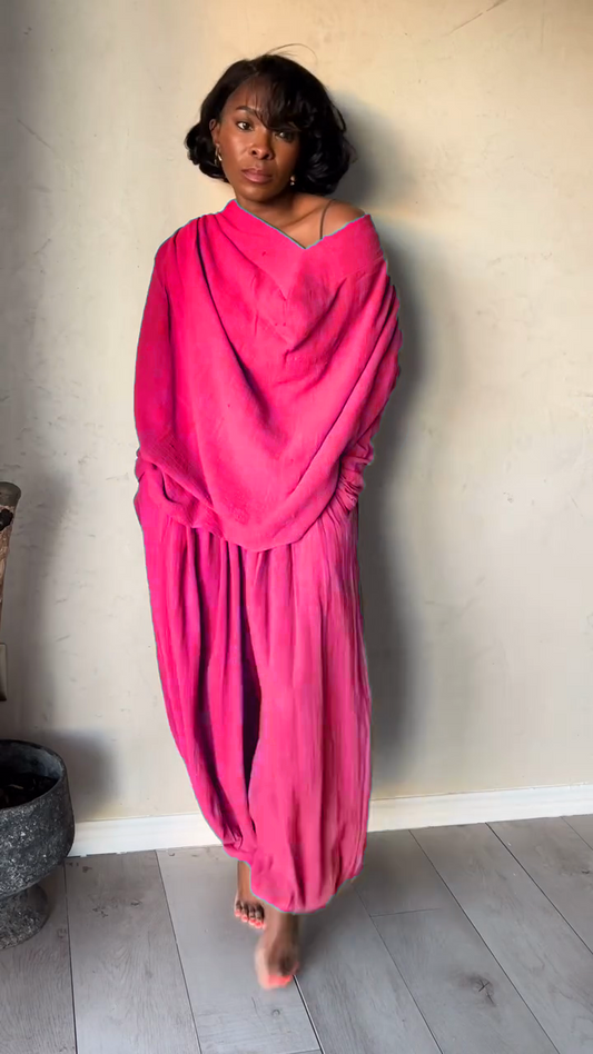 Taupe Off - the - Shoulder Top and Baggy Pants Set