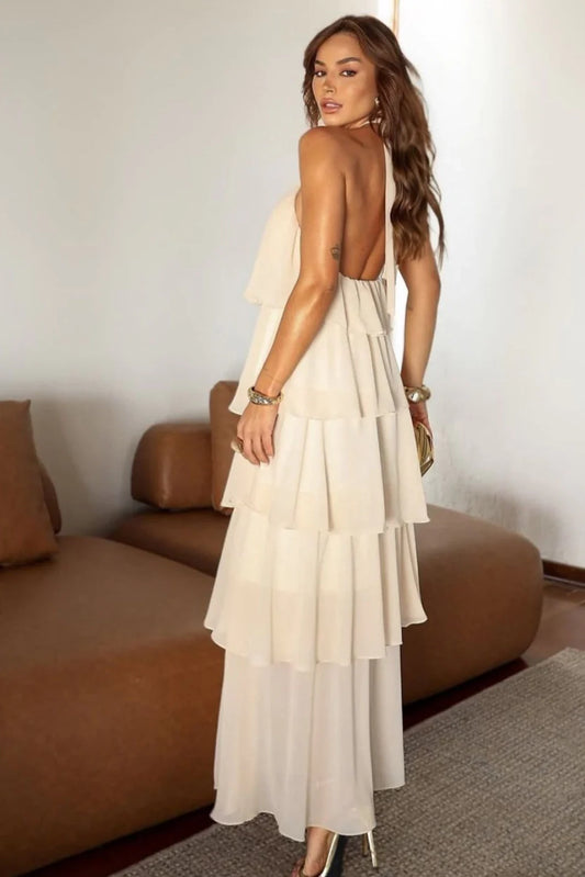 Open Neck Tiered Maxi Dress