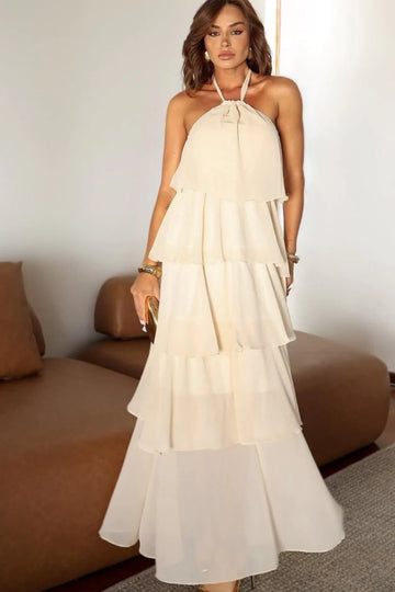 Open Neck Tiered Maxi Dress